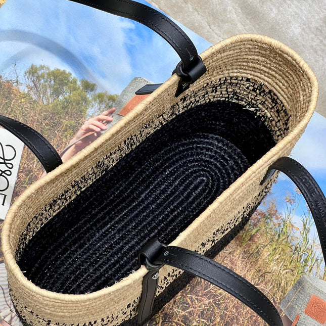 LOE BASKET BAG 28 IN NATURAL MIX BLACK RAFFIA