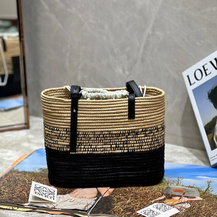 LOE BASKET BAG 28 IN NATURAL MIX BLACK RAFFIA