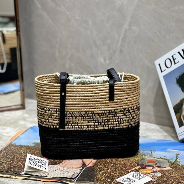 LOE BASKET BAG 28 IN NATURAL MIX BLACK RAFFIA