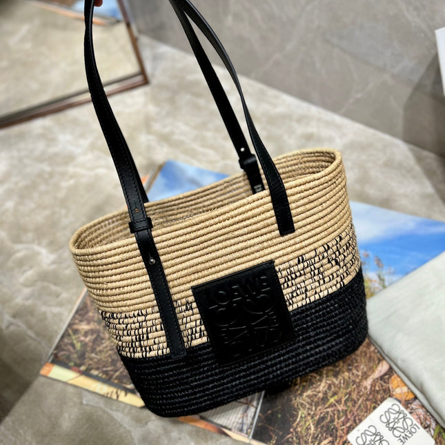 LOE BASKET BAG 28 IN NATURAL MIX BLACK RAFFIA