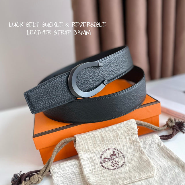 LUCK BELT BUCKLE & REVERSIBLE BLACK LEATHER STRAP 38MM BLACK HARDWARE