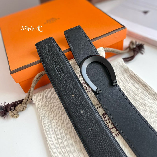 LUCK BELT BUCKLE & REVERSIBLE BLACK LEATHER STRAP 38MM BLACK HARDWARE
