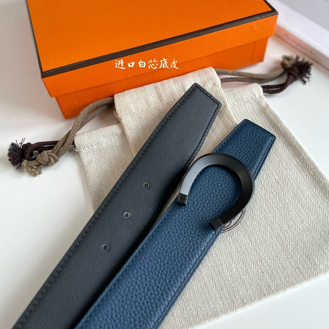 LUCK BELT BUCKLE & REVERSIBLE NAVY BLUE LEATHER STRAP 38MM BLACK HARDWARE