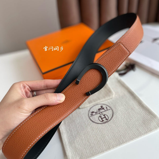 LUCK BELT BUCKLE & REVERSIBLE GINGER ORANGE LEATHER STRAP 38MM BLACK HARDWARE