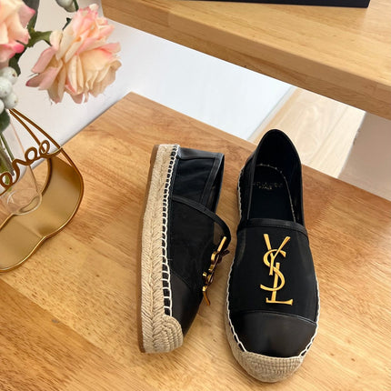 SL YVES LOGO SLIP ON BLACK CALFSKIN AND MESH
