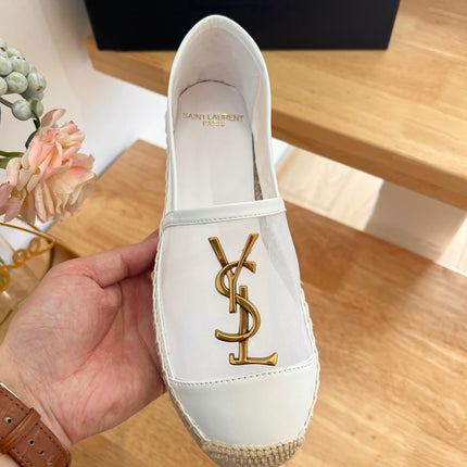 SL YVES LOGO SLIP ON WHITE CALFSKIN AND MESH