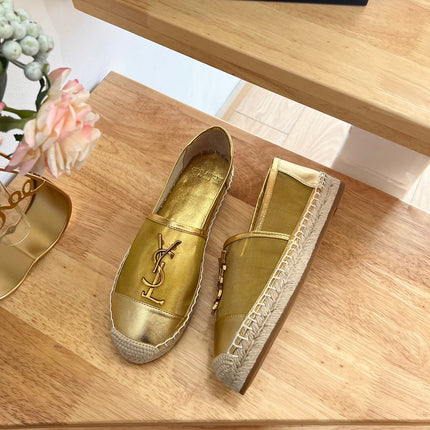 SL YVES LOGO SLIP ON METALLIC GOLD CALFSKIN AND MESH