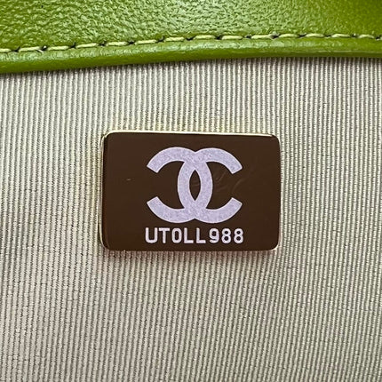 SMALL FLAP BAG 26 IN LIGHT GREEN MIX WHITE TWEED SILVER AND GOLD CHAIN
