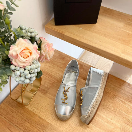 SL YVES LOGO SLIP ON SILVER CALFSKIN AND MESH