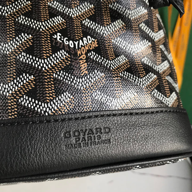 PETIT FLOT BUCKET BAG 22 IN BLACK GOYARDINE CANVAS AND LAMBSKIN TRIM