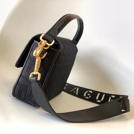 Fend Baguette Black Canvas Bag 27 with FF Embroidery Ghw