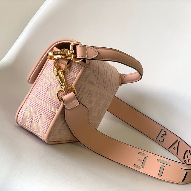 Fend Baguette Pink Canvas Bag 27 with FF Embroidery Ghw