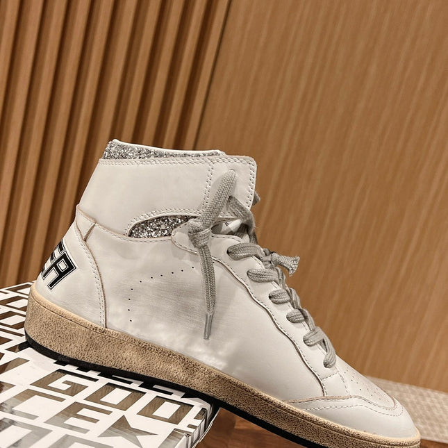 SKY-STAR SNEAKERS IN WHITE NAPPA LAMBSKIN WITH SILVER GLITTER STAR AND HEEL TAB