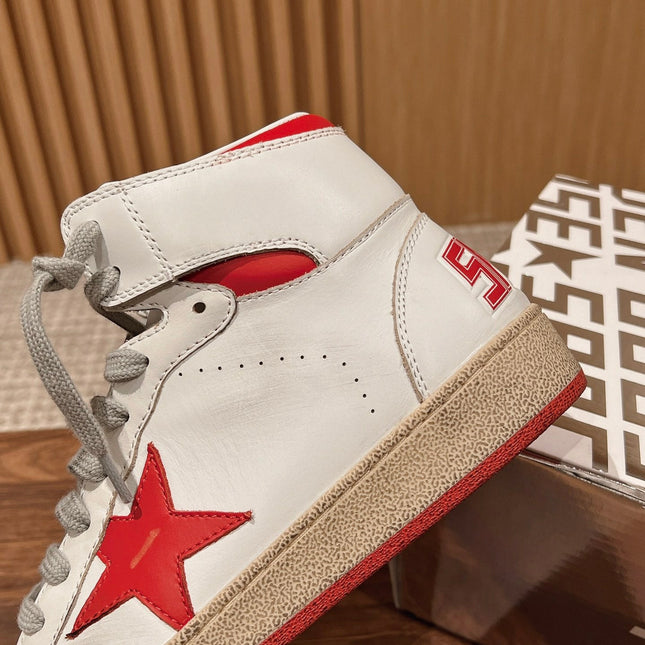 SKY-STAR SNEAKERS IN WHITE NAPPA LAMBSKIN WITH RED STAR AND HEEL TAB