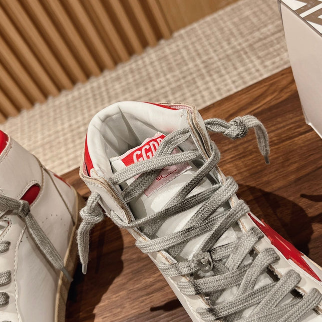 SKY-STAR SNEAKERS IN WHITE NAPPA LAMBSKIN WITH RED STAR AND HEEL TAB