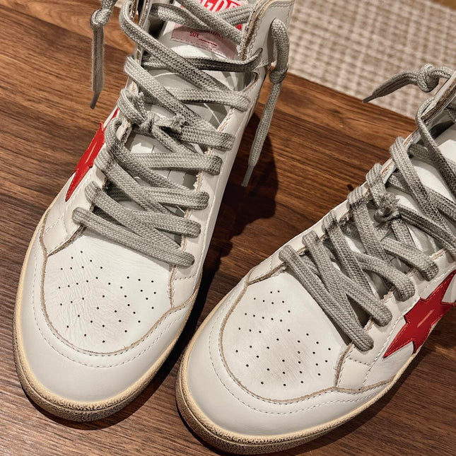 SKY-STAR SNEAKERS IN WHITE NAPPA LAMBSKIN WITH RED STAR AND HEEL TAB