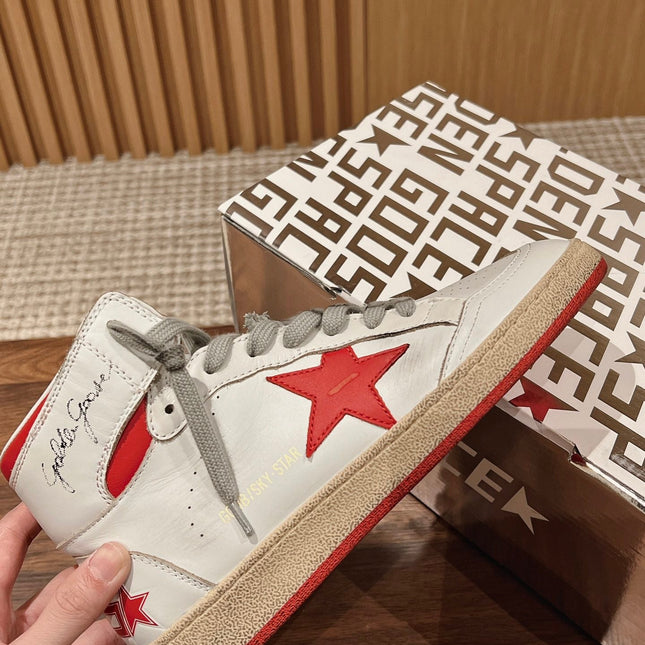 SKY-STAR SNEAKERS IN WHITE NAPPA LAMBSKIN WITH RED STAR AND HEEL TAB