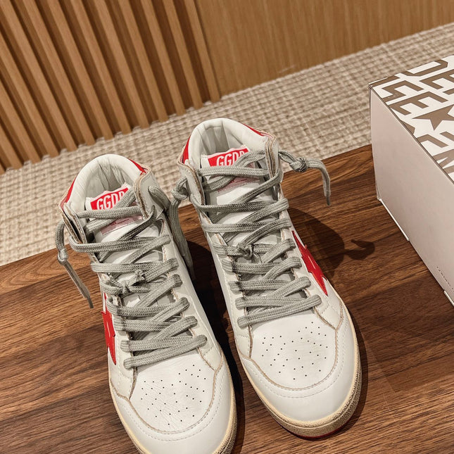 SKY-STAR SNEAKERS IN WHITE NAPPA LAMBSKIN WITH RED STAR AND HEEL TAB