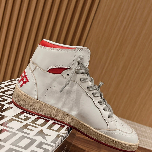SKY-STAR SNEAKERS IN WHITE NAPPA LAMBSKIN WITH RED STAR AND HEEL TAB