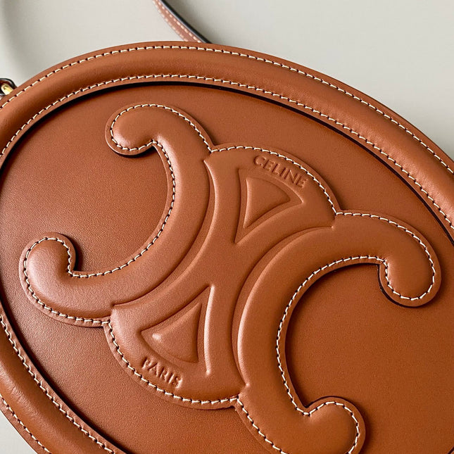 SMOOTH CALFSKIN 20 OVAL CINNAMON BROWN BAG