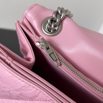 CRUSH CHAINED BAG 32 IN PINK QUILTED CRUSHED CALFSKIN SILVER HARDWARE