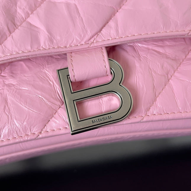 CRUSH CHAINED BAG 32 IN PINK QUILTED CRUSHED CALFSKIN SILVER HARDWARE