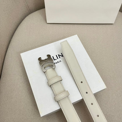 CELINE 25S TRIOMPHE 25MM BELT IN WHITE CALFSKIN SILVER HARDWARE