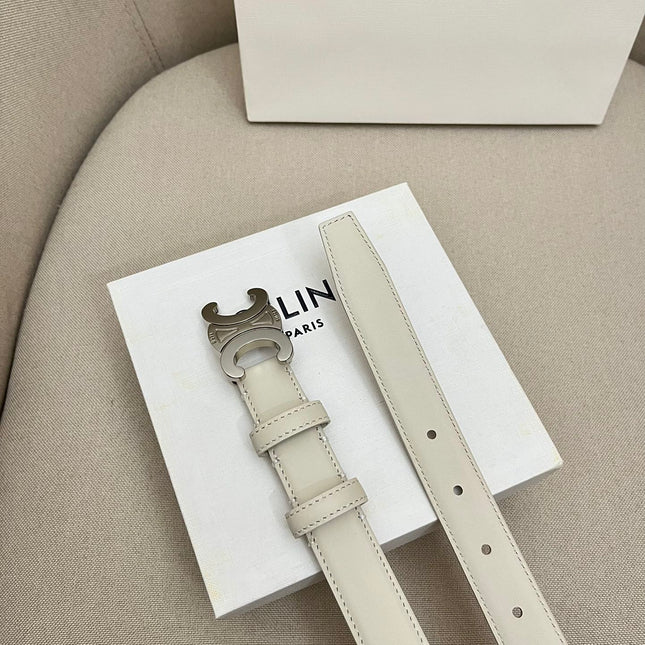 CELINE 25S TRIOMPHE 25MM BELT IN WHITE CALFSKIN SILVER HARDWARE