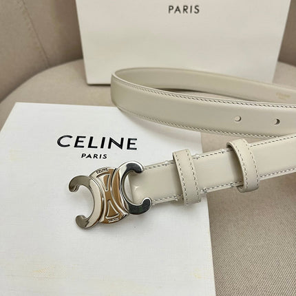 CELINE 25S TRIOMPHE 25MM BELT IN WHITE CALFSKIN SILVER HARDWARE