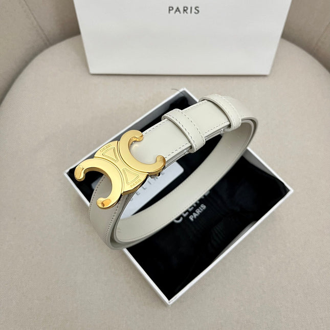 CELINE 25S TRIOMPHE 25MM BELT IN WHITE CALFSKIN GOLD HARDWARE