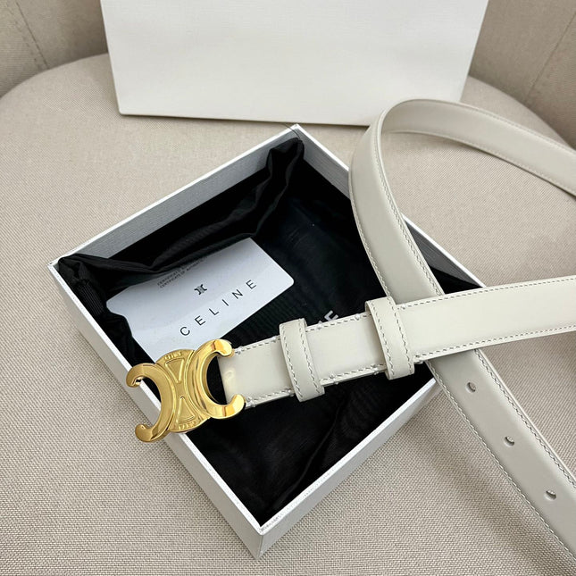 CELINE 25S TRIOMPHE 25MM BELT IN WHITE CALFSKIN GOLD HARDWARE