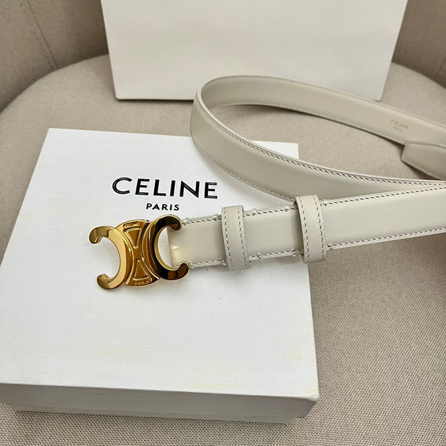 CELINE 25S TRIOMPHE 25MM BELT IN WHITE CALFSKIN GOLD HARDWARE