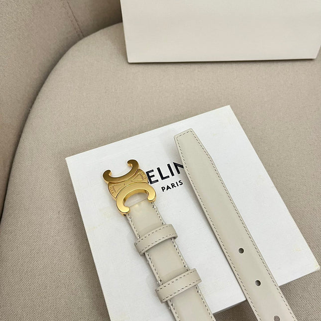 CELINE 25S TRIOMPHE 25MM BELT IN WHITE CALFSKIN GOLD HARDWARE