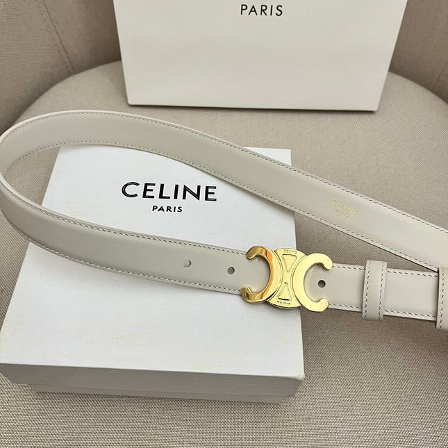 CELINE 25S TRIOMPHE 25MM BELT IN WHITE CALFSKIN GOLD HARDWARE