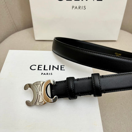 CELINE 25S TRIOMPHE 25MM BELT IN BLACK CALFSKIN SILVER HARDWARE