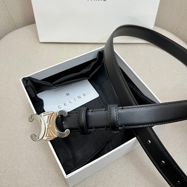 CELINE 25S TRIOMPHE 25MM BELT IN BLACK CALFSKIN SILVER HARDWARE