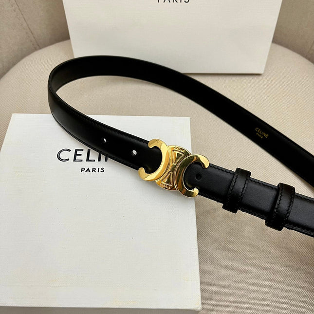 CELINE 25S TRIOMPHE 25MM BELT IN BLACK CALFSKIN GLOD HARDWARE