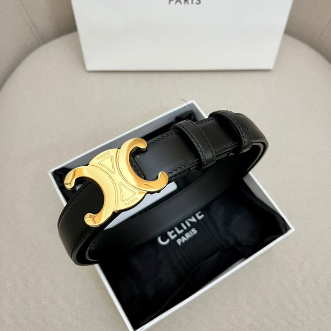CELINE 25S TRIOMPHE 25MM BELT IN BLACK CALFSKIN GLOD HARDWARE