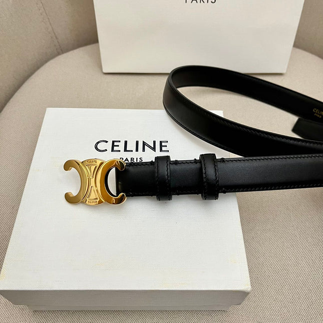 CELINE 25S TRIOMPHE 25MM BELT IN BLACK CALFSKIN GLOD HARDWARE