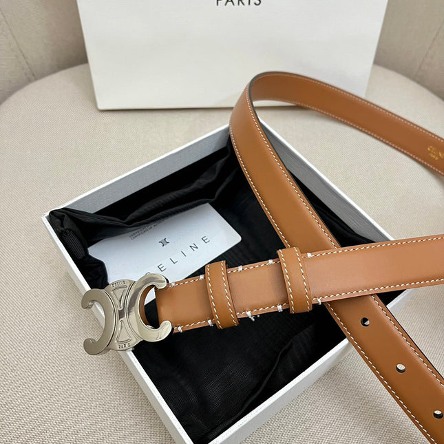 CELINE 25S TRIOMPHE 25MM BELT IN CARAMEL CALFSKIN SILVER HARDWARE