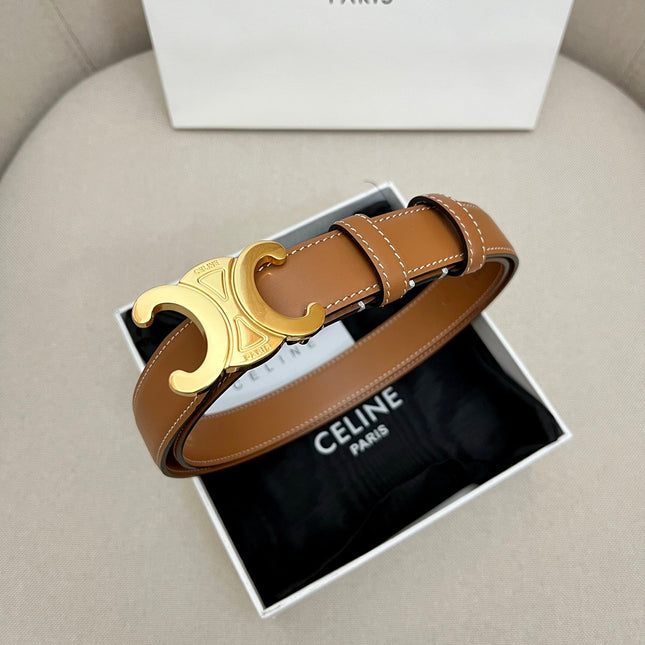 CELINE 25S TRIOMPHE 25MM BELT IN CARAMEL CALFSKIN GLOD HARDWARE