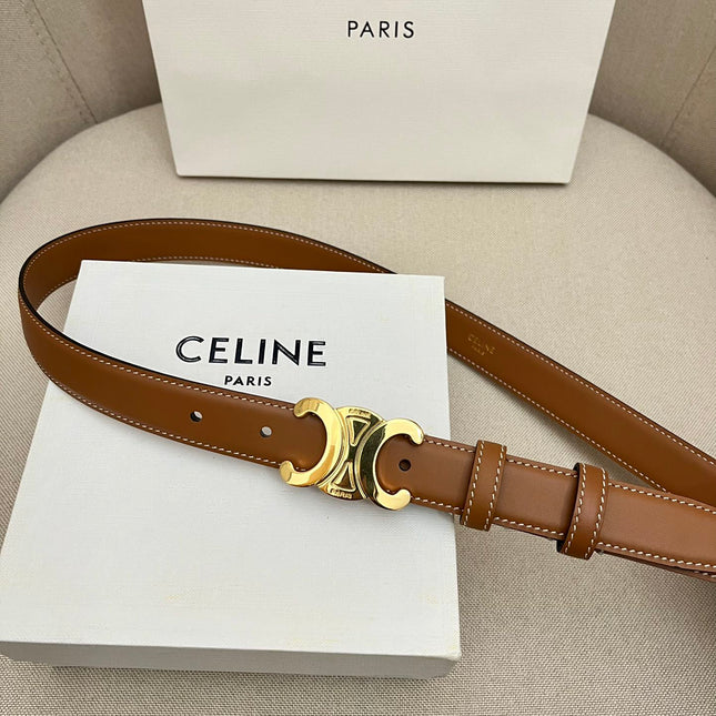 CELINE 25S TRIOMPHE 25MM BELT IN CARAMEL CALFSKIN GLOD HARDWARE