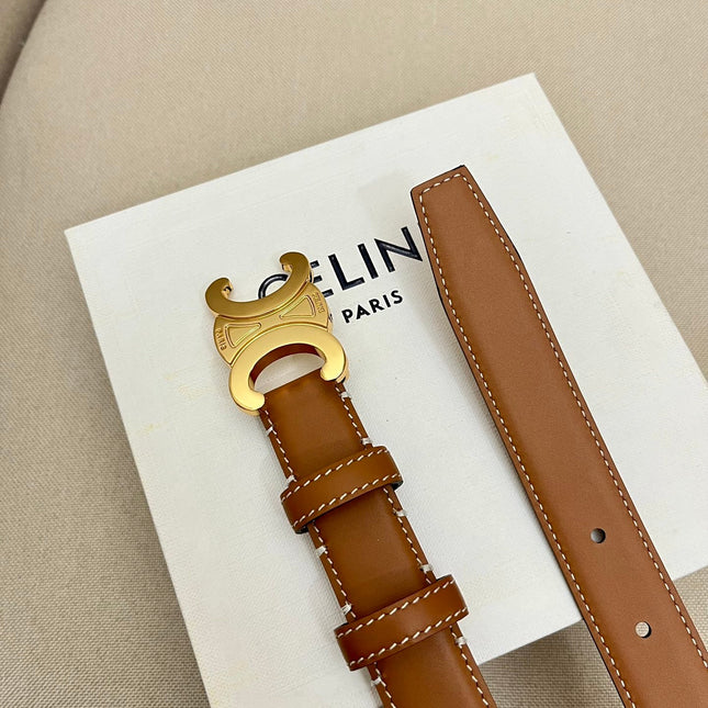 CELINE 25S TRIOMPHE 25MM BELT IN CARAMEL CALFSKIN GLOD HARDWARE