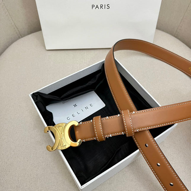 CELINE 25S TRIOMPHE 25MM BELT IN CARAMEL CALFSKIN GLOD HARDWARE