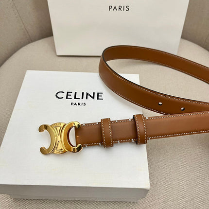 CELINE 25S TRIOMPHE 25MM BELT IN CARAMEL CALFSKIN GLOD HARDWARE