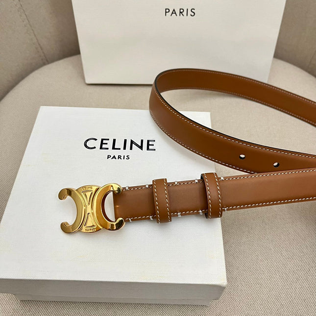 CELINE 25S TRIOMPHE 25MM BELT IN CARAMEL CALFSKIN GLOD HARDWARE