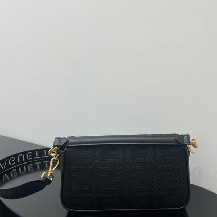 FENDI 26 BAGUETTE BLACK NAPPA LEATHER BAG WITH GOLD HARDWARE