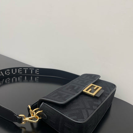 FENDI 26 BAGUETTE BLACK NAPPA LEATHER BAG WITH GOLD HARDWARE