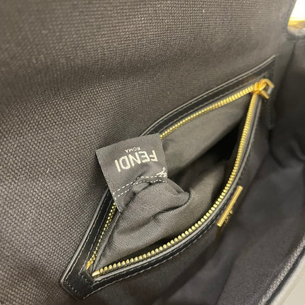 FENDI 26 BAGUETTE BLACK NAPPA LEATHER BAG WITH GOLD HARDWARE