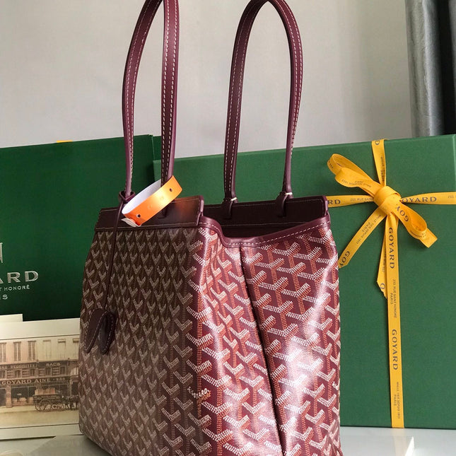 BELLECHASSE BIAUDE PM BAG 36 IN WINE RED GOYARDINE CANVAS AND CALFSKIN TRIM